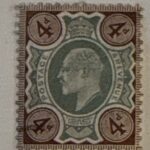 SG235 King Edward VII 4d Green Grey-Brown, Mint Hinged , Circa 1902