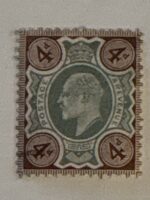SG235 King Edward VII 4d Green Grey-Brown, Mint Hinged , Circa 1902